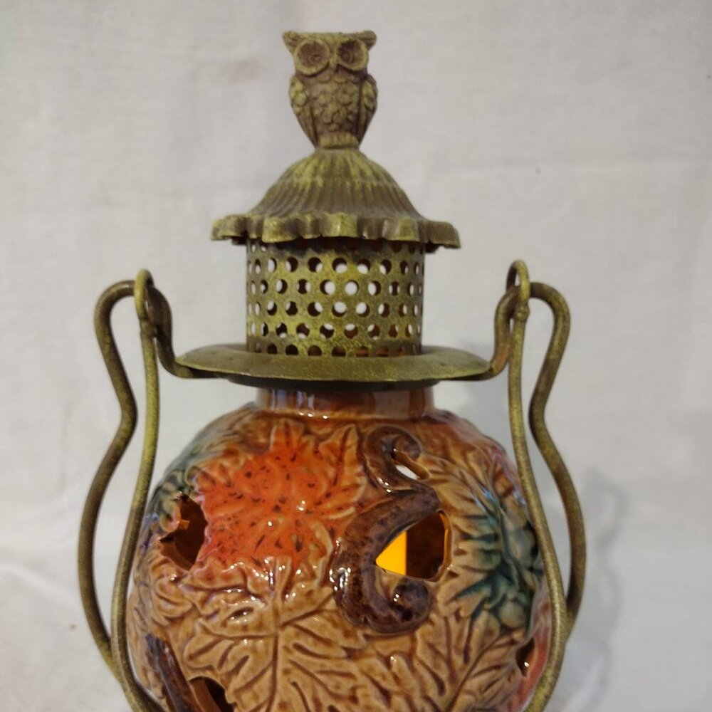 Home Reflections Porcelain Owl Lantern with Battery Operated Flameless Candle wi